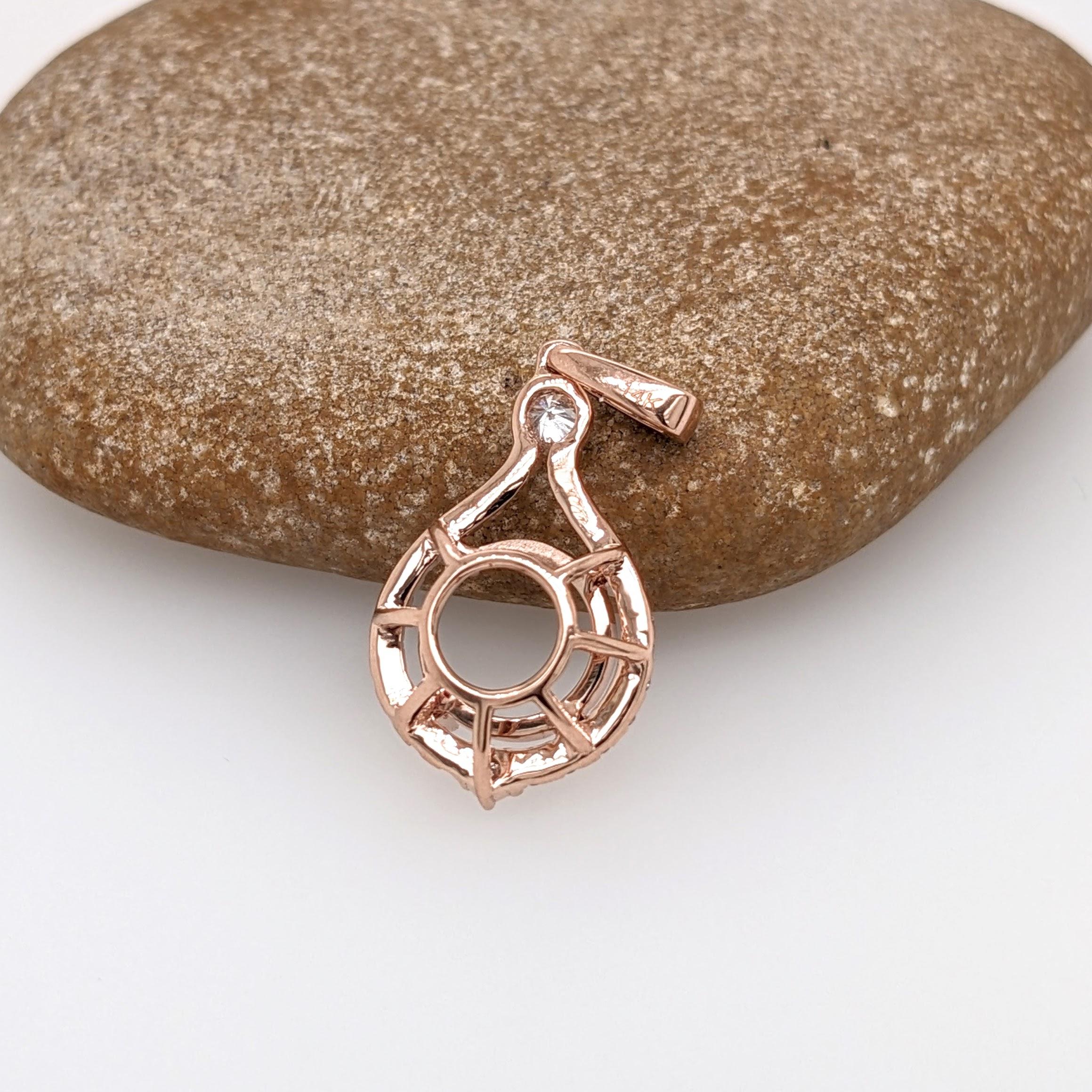 Pendant Semi Mount w Earth Mined Diamonds in Solid 14K Gold Round 9mm