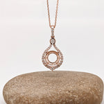 Pendant Semi Mount w Earth Mined Diamonds in Solid 14K Gold Round 9mm