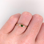 Dainty Tsavorite Ring w Earth Mined Diamonds in Solid 14K Gold | Round 3mm