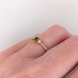 Dainty Tsavorite Ring w Earth Mined Diamonds in Solid 14K Gold | Round 3mm