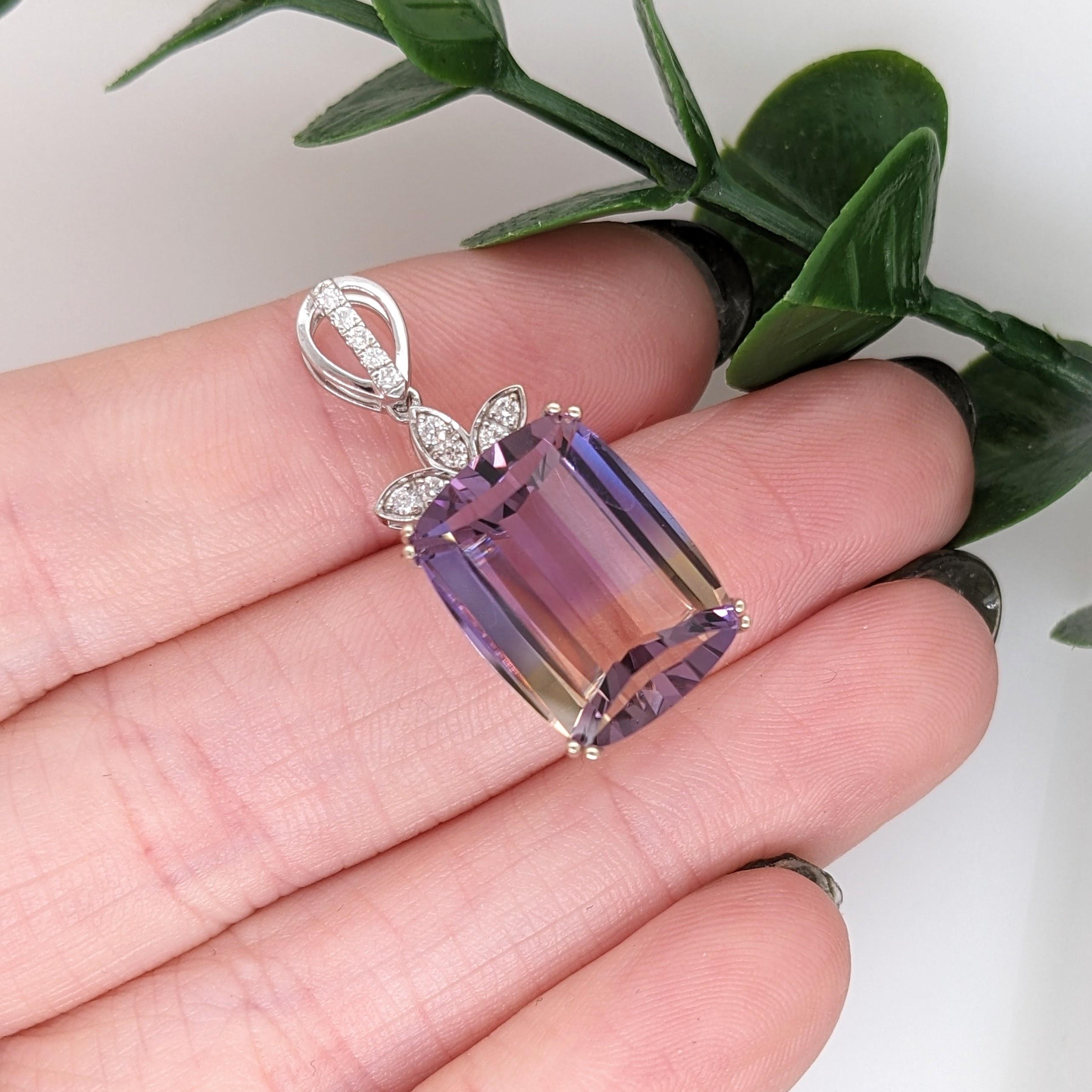 10ct Ametrine Pendant w Earth Mined Diamonds in Solid 14K Gold | Cushion 16x12mm