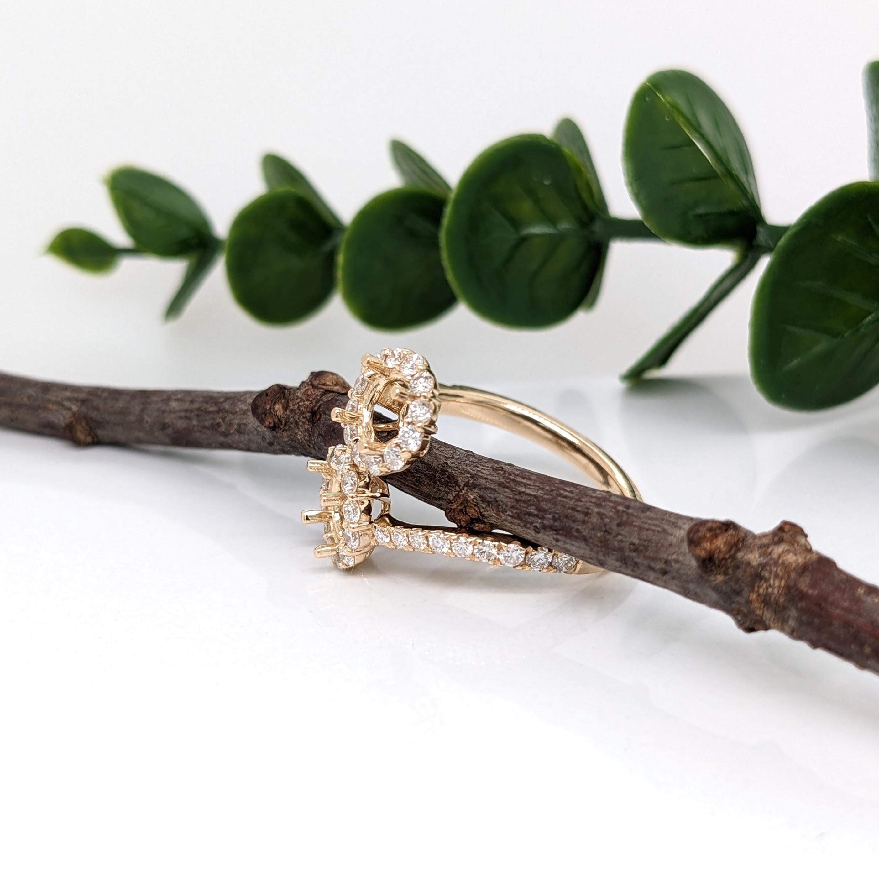 Toi et Moi Ring Semi Mount w Earth Mined Diamonds in Solid 14K Gold Round 5mm