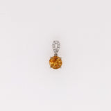 1ct Citrine Pendant w Earth Mined Diamonds in Solid 14K White Gold | Round 6mm | November Birthstone