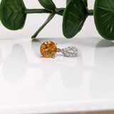 1ct Citrine Pendant w Earth Mined Diamonds in Solid 14K White Gold | Round 6mm | November Birthstone