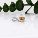 1ct Citrine Pendant w Earth Mined Diamonds in Solid 14K White Gold | Round 6mm | November Birthstone