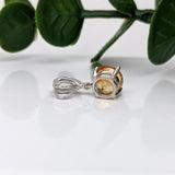 1ct Citrine Pendant w Earth Mined Diamonds in Solid 14K White Gold | Round 6mm | November Birthstone