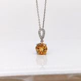 1ct Citrine Pendant w Earth Mined Diamonds in Solid 14K White Gold | Round 6mm | November Birthstone