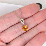 1ct Citrine Pendant w Earth Mined Diamonds in Solid 14K White Gold | Round 6mm | November Birthstone