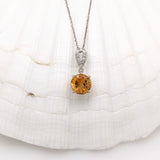 1ct Citrine Pendant w Earth Mined Diamonds in Solid 14K White Gold | Round 6mm | November Birthstone