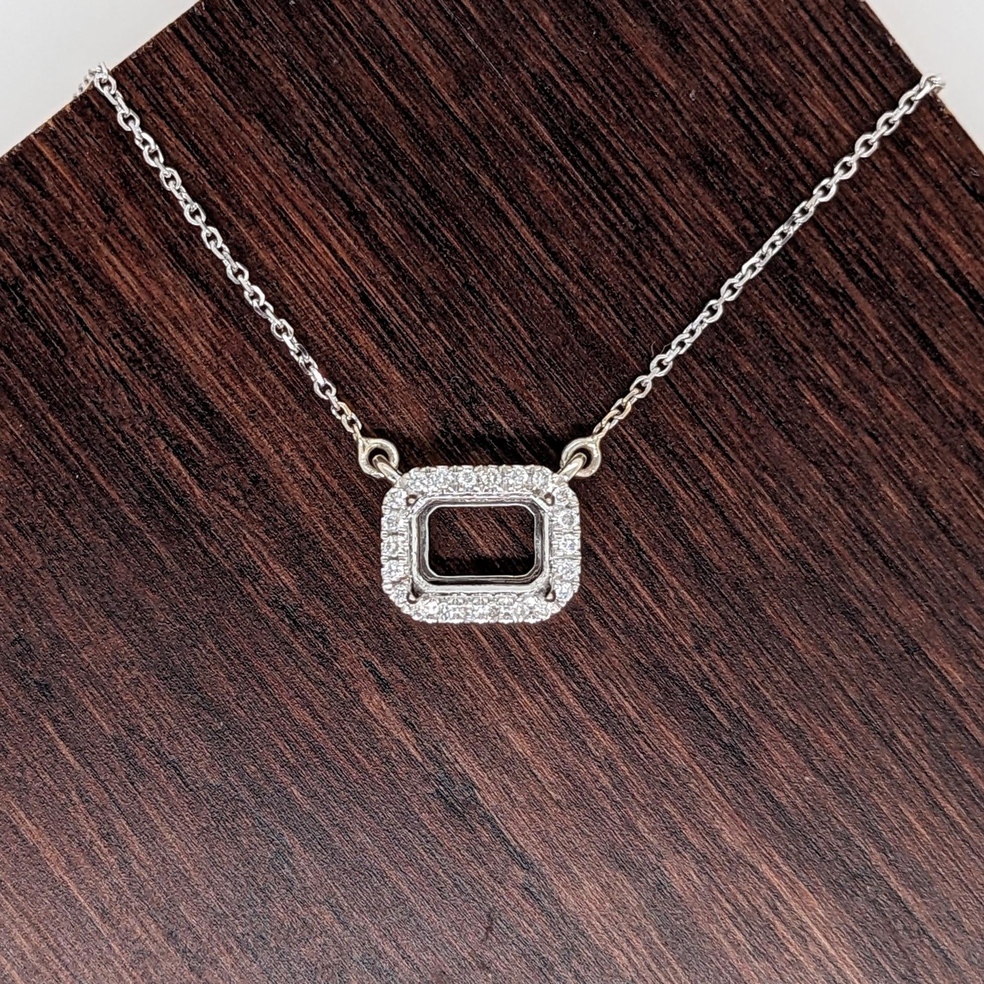 Pendant Necklace Semi Mount w Natural Diamonds in Solid 14K Gold EM 5x7mm