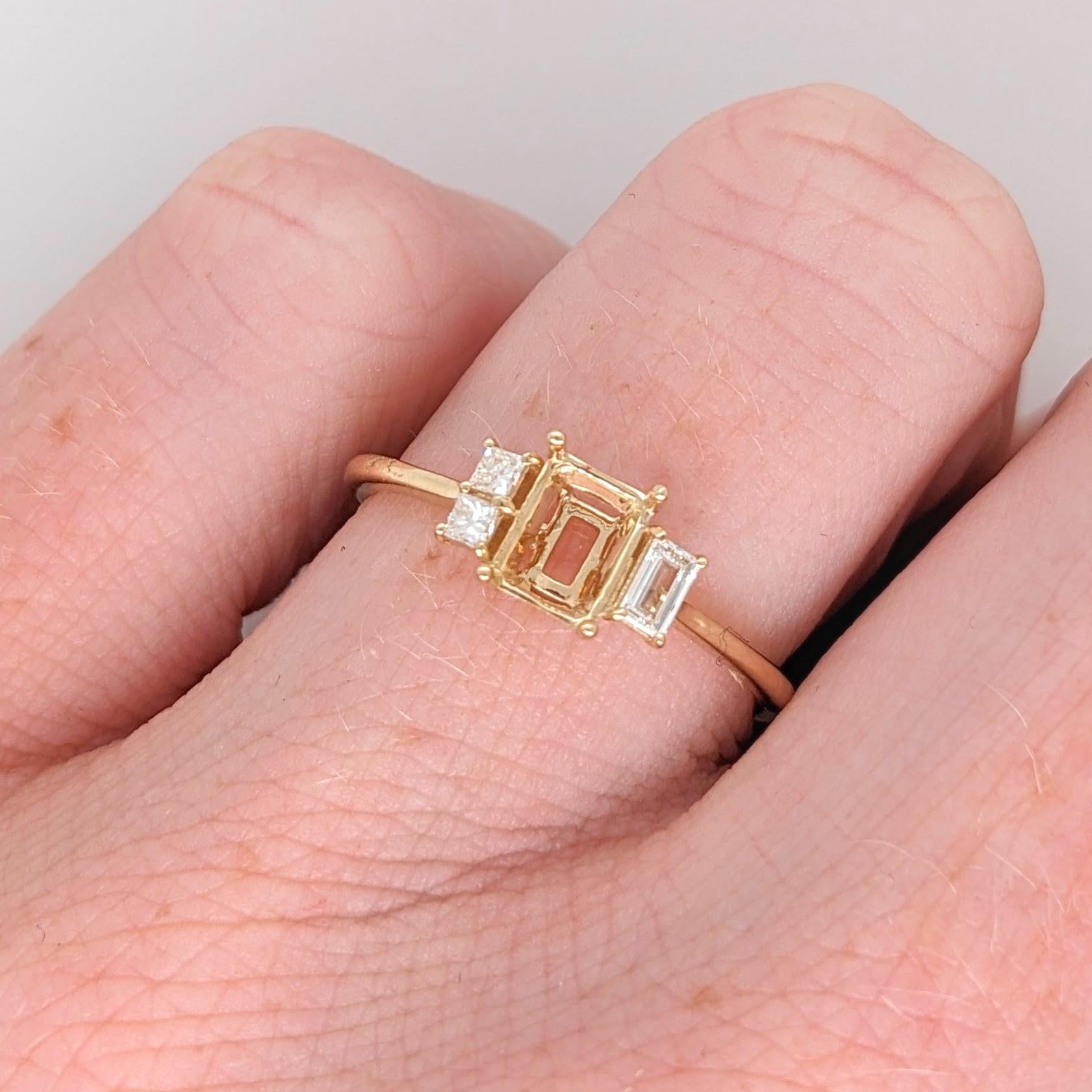 Ring Semi Mount w Earth Mined Diamonds in Solid 14K Gold EM 5.5x4mm