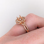 Ring Semi Mount w Earth Mined Diamonds in Solid 14K Gold Round 5mm