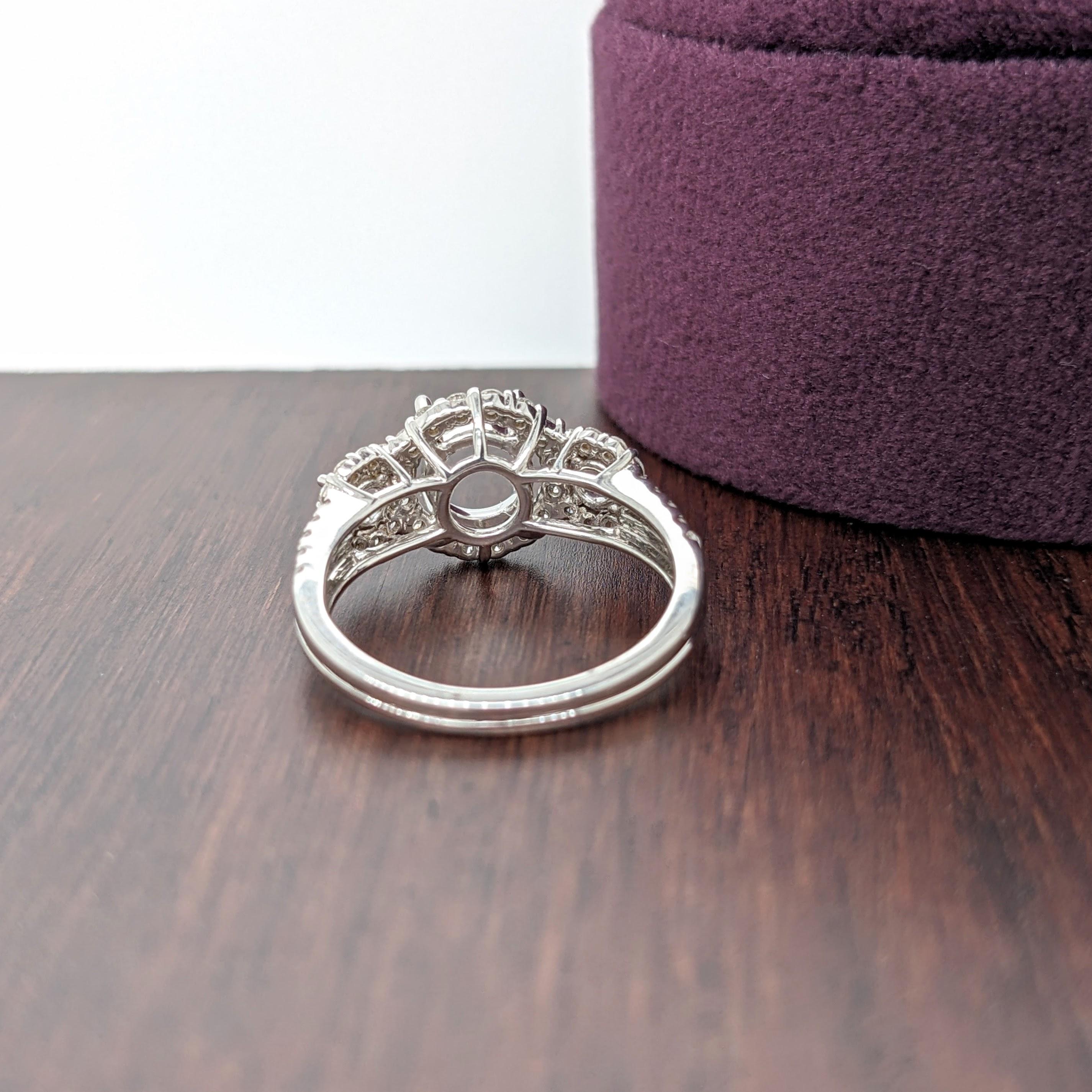 Ring Semi Mount w Earth Mined Diamonds in Solid 14K Gold Round 6.3mm