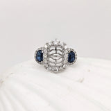 Ring Semi Mount w Earth Mined Diamonds & Sapphires in Solid 14K Gold EM 8.5x6.5