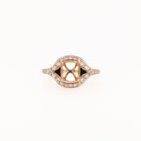 Unique Cushion Cut Semi-Mount Ring with Natural Earth-Mined Diamonds & Black Enamel in Solid 14K Gold | 7×5mm | Customizable
