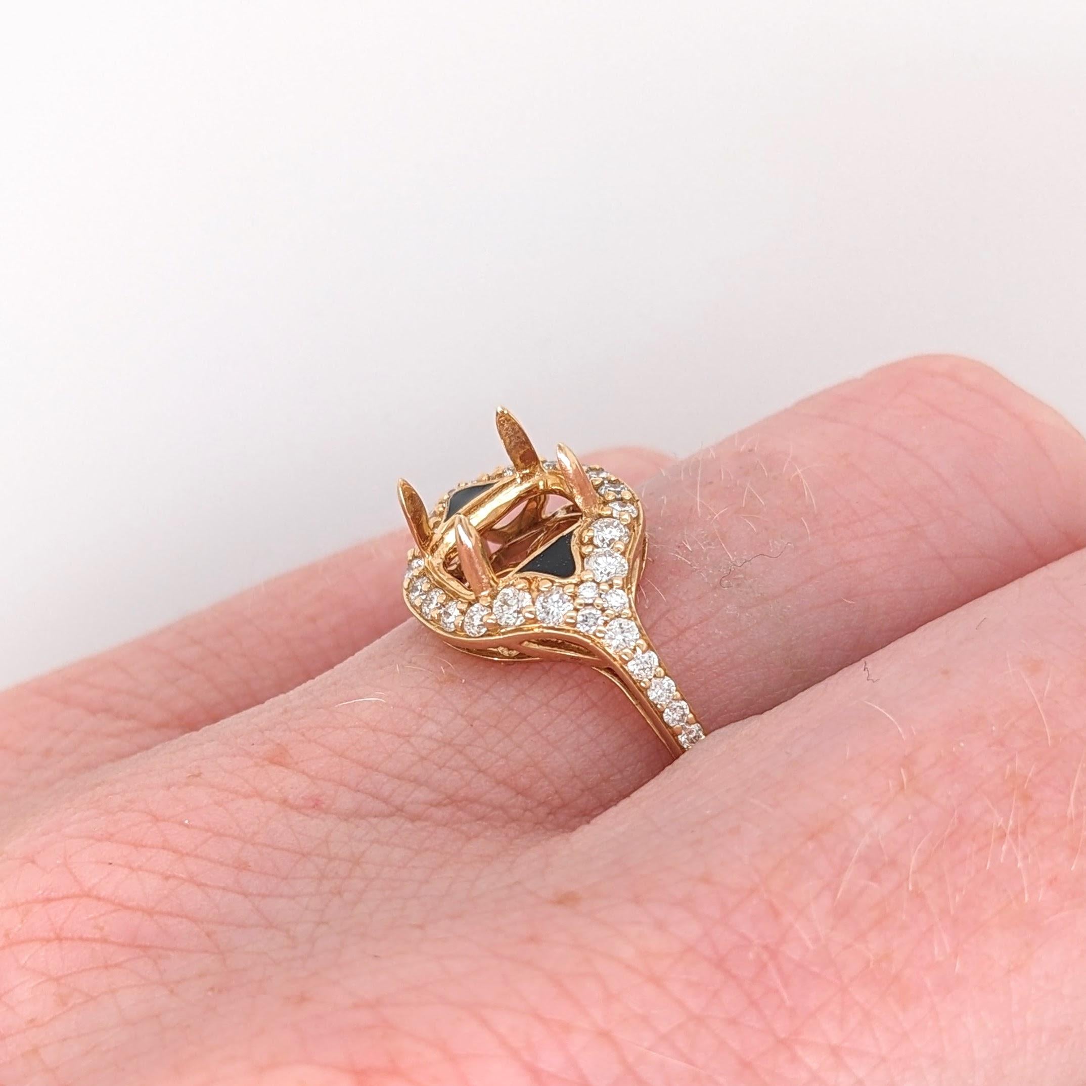 Ring Semi Mount w Earth Mined Diamonds & Black Enamel in Solid 14K Gold CU 7x5mm