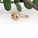 Unique Cushion Cut Semi-Mount Ring with Natural Earth-Mined Diamonds & Black Enamel in Solid 14K Gold | 7×5mm | Customizable
