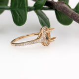 Unique Cushion Cut Semi-Mount Ring with Natural Earth-Mined Diamonds & Black Enamel in Solid 14K Gold | 7×5mm | Customizable