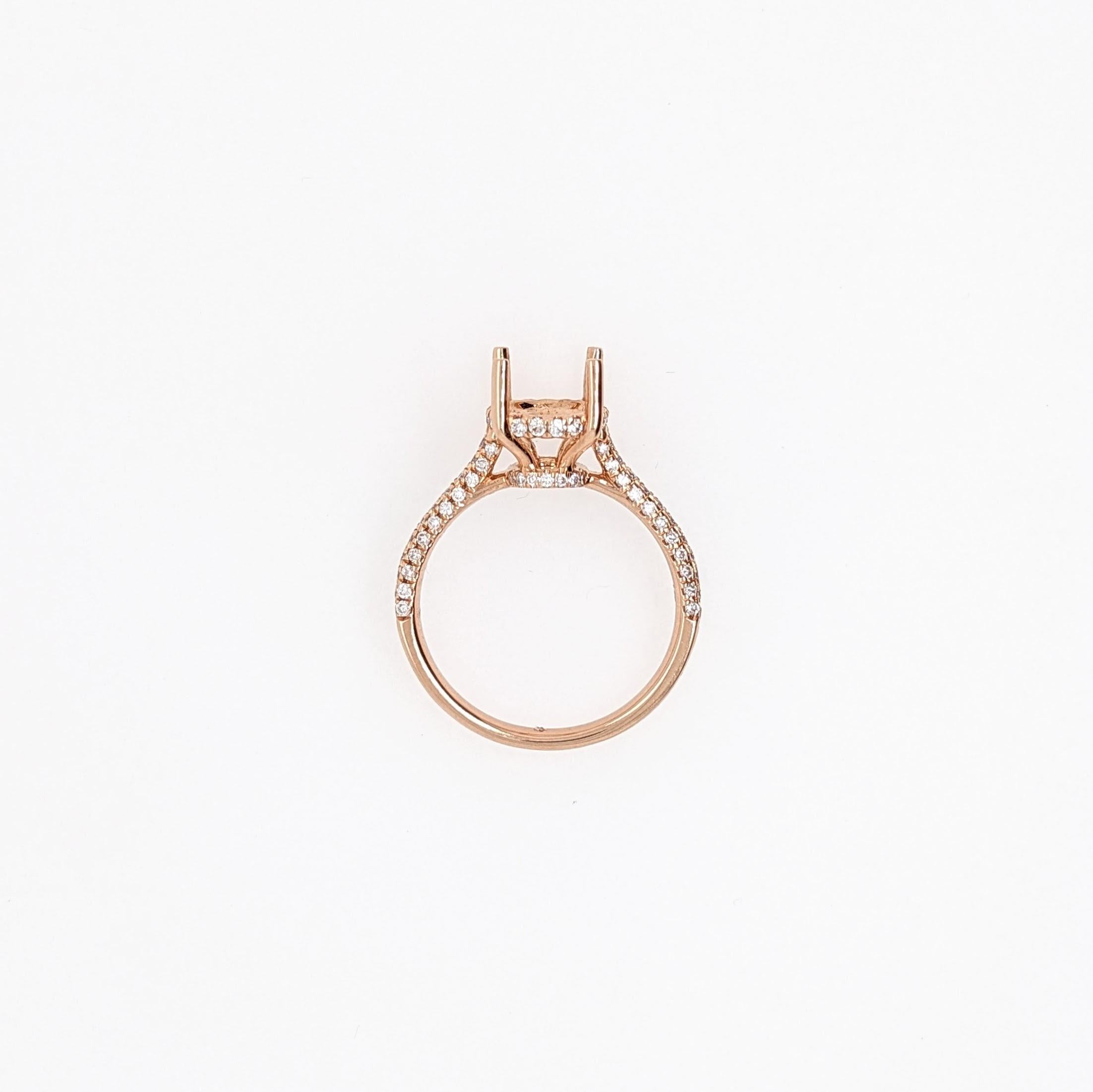 Statement Ring Semi Mount w Earth Mined Diamonds in Solid 14K Gold | Oval 10x8mm