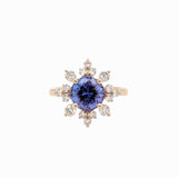 2.3ct Snowflake Tanzanite Ring w Earth Mined Diamonds in Solid 14k Yellow Gold | Round 8.3mm | Snowflake Inspired | December Birthstone