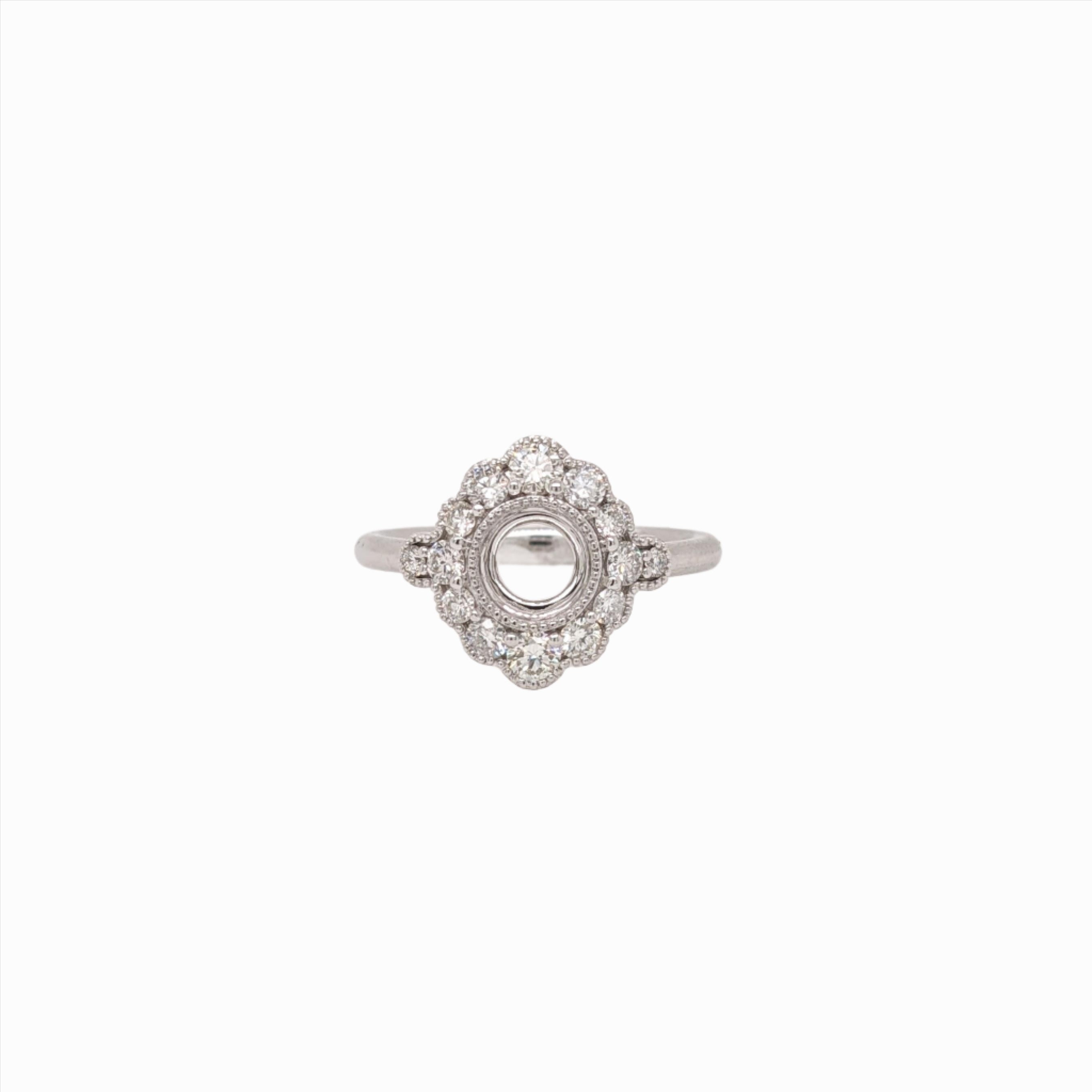 Ring Semi Mount w Natural Diamonds in Solid 14K Gold Round 6mm