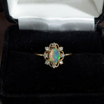 1.2ct Opal Ring w Earth Mined Diamonds in Solid 14K Yellow Gold | Oval 7x5mm