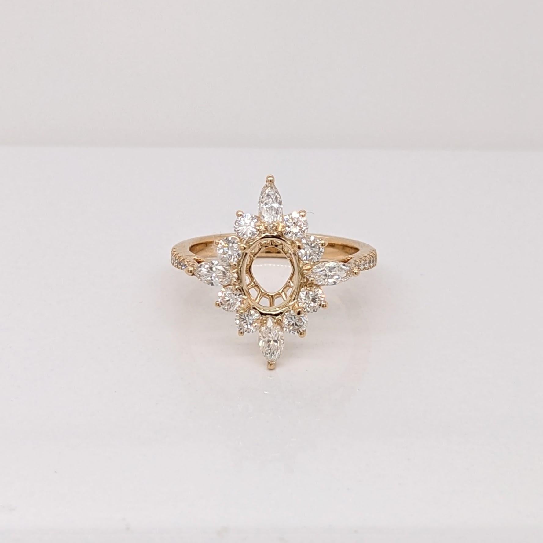 Ring Semi Mount w Natural Diamonds in Solid 14K Gold Oval 8x6mm