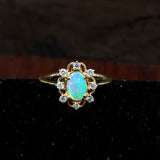 1.2ct Opal Ring w Earth Mined Diamonds in Solid 14K Yellow Gold | Oval 7x5mm