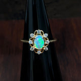 1.2ct Opal Ring w Earth Mined Diamonds in Solid 14K Yellow Gold | Oval 7x5mm