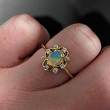 1.2ct Opal Ring w Earth Mined Diamonds in Solid 14K Yellow Gold | Oval 7x5mm