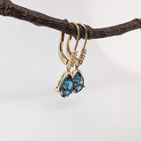 Solid 14K Gold Teardrop London Blue Topaz Earrings with Natural Diamond Accents: Pear Shape 10x7mm | Secure Latch Back | Dangle Earrings