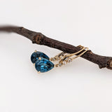 Solid 14K Gold Teardrop London Blue Topaz Earrings with Natural Diamond Accents: Pear Shape 10x7mm | Secure Latch Back | Dangle Earrings
