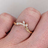 Elegant Natural Diamonds Band in Solid 14K Yellow Gold | Stackable Band | Marquise and Round Diamonds