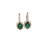 Emerald Drop Earrings w Earth Mined Diamonds in Solid 14K Yellow Gold Oval 7x5mm | May Birthstone