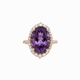 5.7ct Amethyst Ring w Earth Mined Diamonds in Solid 14K Yellow Gold | Oval 14x10mm | Statement Ring