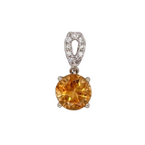 1ct Citrine Pendant w Earth Mined Diamonds in Solid 14K White Gold | Round 6mm | November Birthstone