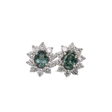 Alexandrite Stud Earrings w Earth Mined Diamonds in Solid 14K White Gold | Oval 5x4mm | Color Changing | June Birthstone