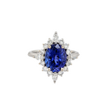 3.1ct Tanzanite Ring w Earth Mined Diamonds in Solid 14K White Gold | Oval 10x8mm | December Birthstone