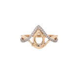 Ring Semi Mount w Earth Mined Diamonds in Solid 14K Gold | Pear Shape 9x6mm | Single Prong | Criss Cross Split Halo | Customizable