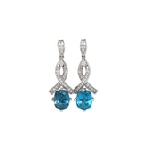 Blue Zircon Drop Earrings w Earth Mined Diamonds in Solid 14K White Gold | Cushion cut 8x6.5mm | December Birthstone