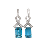 Blue Zircon Earrings w Earth Mined Diamonds in Solid 14K Gold | Emerald Cut 10.5x6.5mm | Drop Earrings | December Birthstone