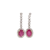 Beautiful Diamond Halo Ruby Dangle Earrings