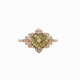 1.1ct Beautiful Sphene Ring w Earth Mined Diamonds in Solid 14K Yellow Gold | Round 6mm | Estate Ring