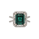 3.3ct Indicolite Tourmaline Ring w Earth Mined Diamonds in Solid 14K White Gold | Emerald Cut 9x7.6mm | October Birthstone