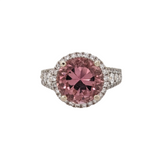 5ct Pink Tourmaline Ring w Earth Mined Diamonds in Solid 14K Gold | Round 10mm | October Birthstone