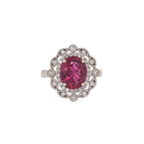 3ct Pink Tourmaline Ring w Earth Mined Diamonds in Solid 14K White Gold | Oval 9.6x7.8mm | October Birthstone