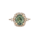 2.9ct Demantoid Ring w Earth Mined Diamonds in Solid 14K Yellow Gold | Cushion Cut 9x7.4mm | Estate Ring