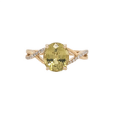 2.8ct Sphene Estate Ring w Earth Mined Diamonds in Solid 14K Yellow Gold | Oval 8.2x7.3mm | Criss Cross Split Shank