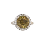 5.2ct Sphene Ring w Earth Mined Diamonds in Solid 14K Yellow Gold | Round 10mm | Estate Ring