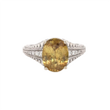 3.4ct Sphene Ring w Earth Mined Diamonds in Solid 14K White Gold | Oval 10.4x8mm | Milgrain Detail | Estate Ring